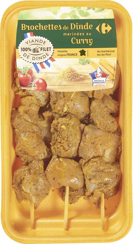 Brochettes de dinde marinées au curry