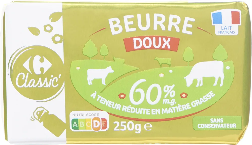 Beurre doux 60% mat.gr. à teneur réduite en matière grasse