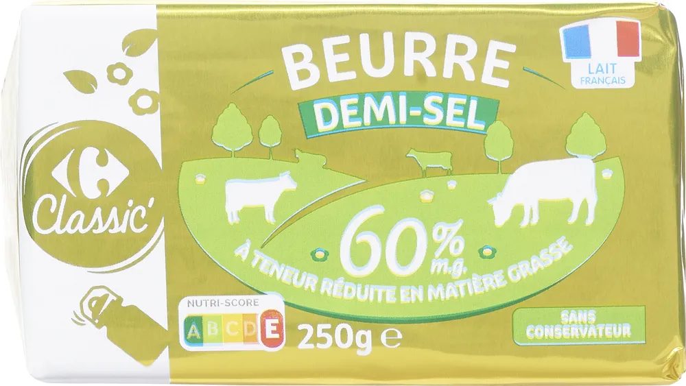 Beurre demi-sel 60% mat.gr. à teneur réduite en matière grasse