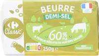 Beurre demi-sel 60% mat.gr. à teneur réduite en matière grasse