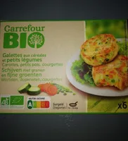 Galettes aux céréales et petits légumes Carottes, petits pois, courgettes