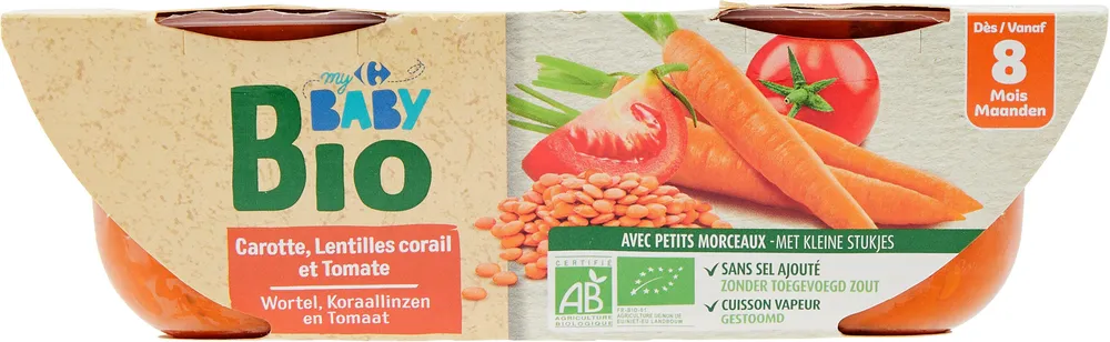 Carotte, lentille corail et tomate