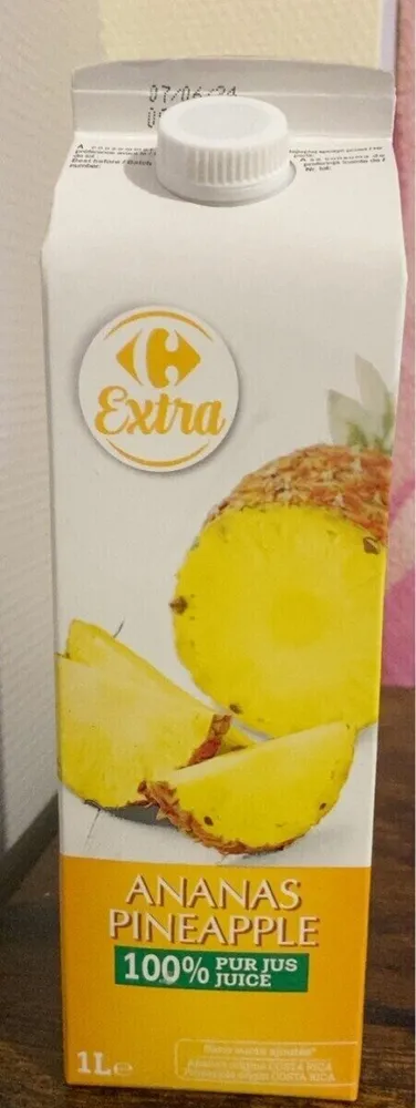 Ananas 100 % pur jus. Flash pasteurisé. Réfrigéré.