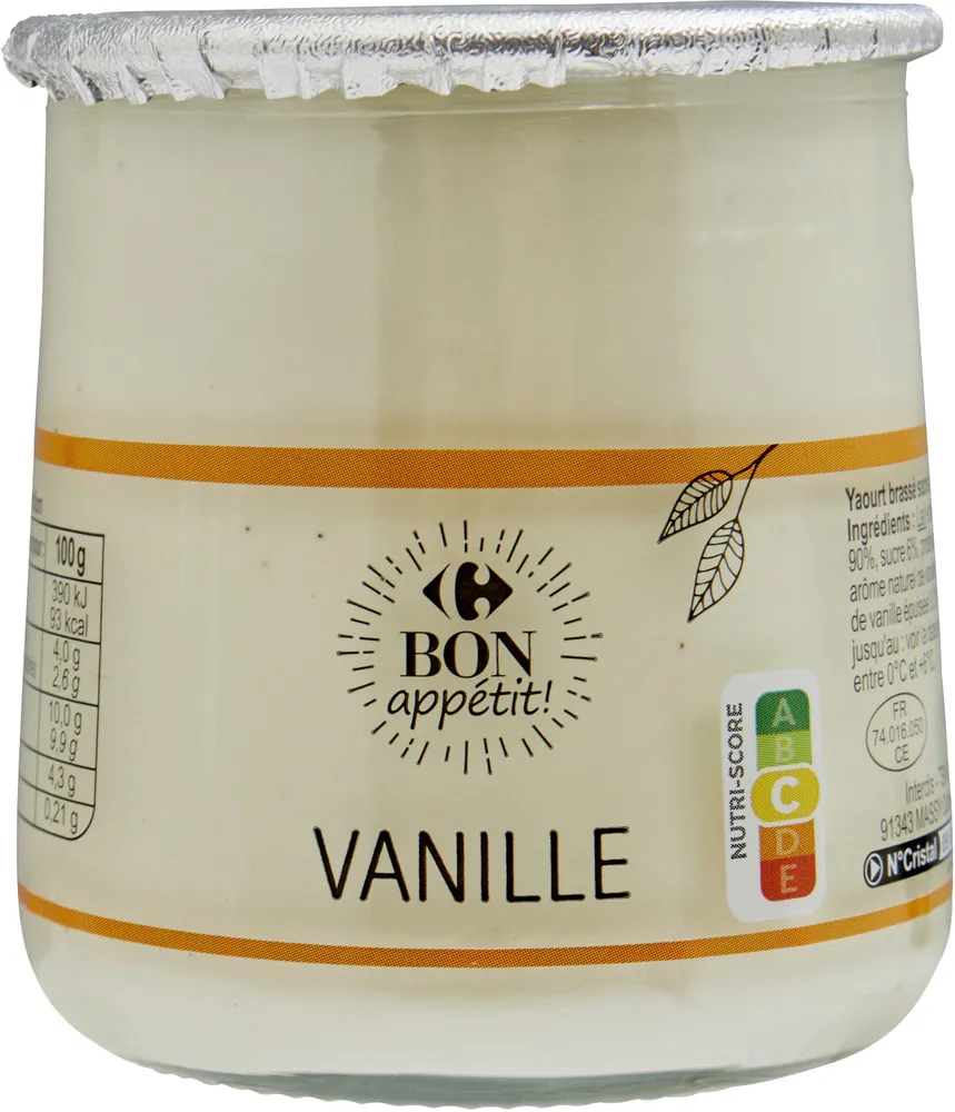 Yaourt brassé sucré au lait entier à la vanille