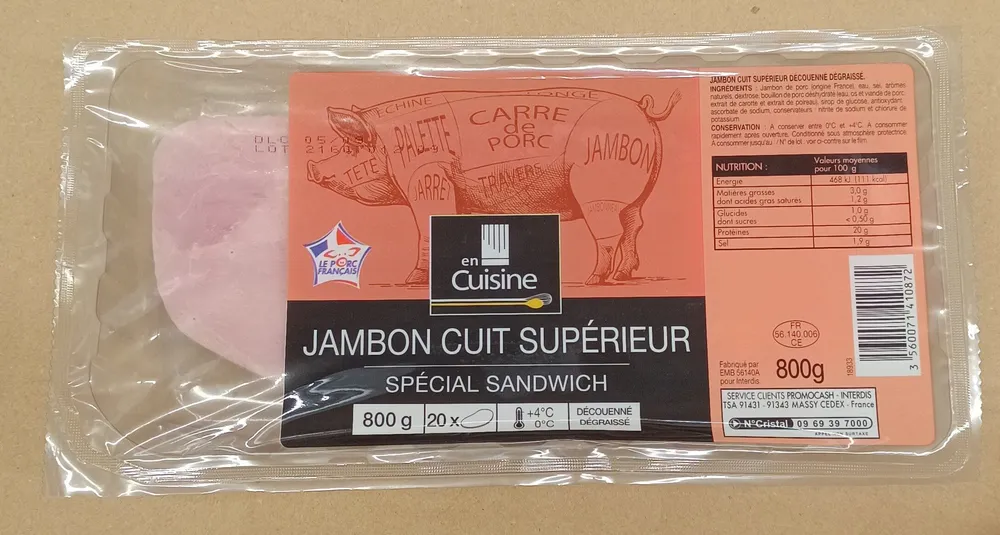 Jambon cuit supérieur Spécial Sandwich
