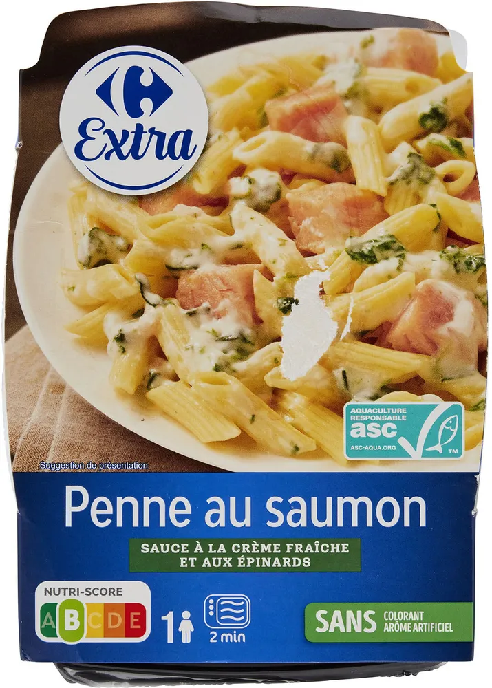 Penne au saumon SAUCE À LA CRÈME FRAÎCHE ET AUX EPINARDS