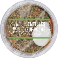 Lentilles Œuf poché Carottes