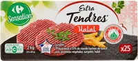 Extra Tendres* X25 *Préparation à 51% de viande hachée de bœuf halal, avec protéines végétales, crue, surgelée.
