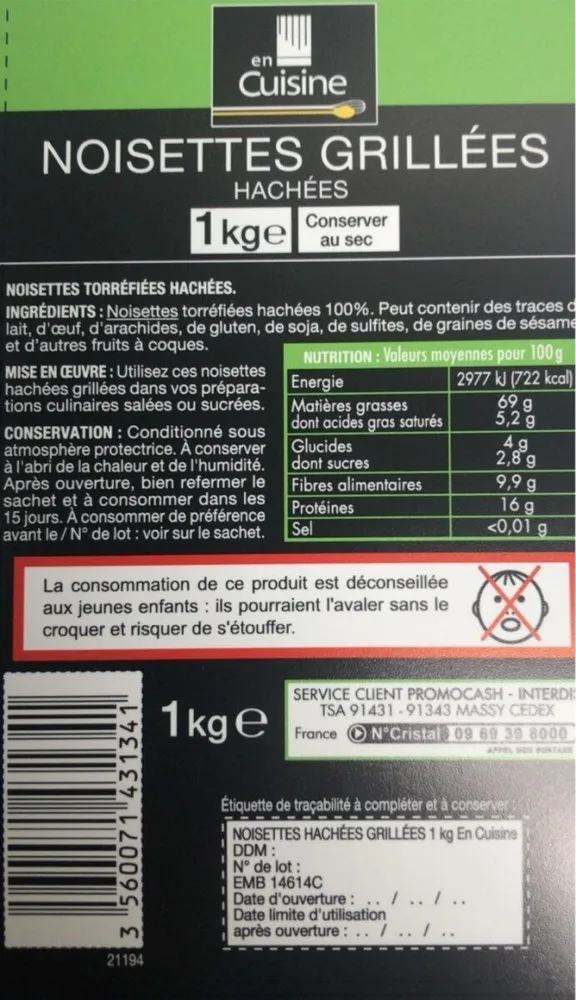 Noisettes grillées hachées