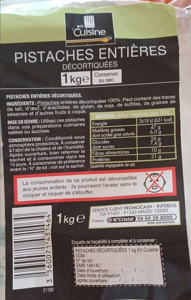 Pistaches entières décortiquées