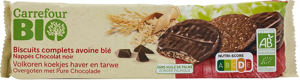 Biscuits complets avoine blé Nappés Chocolat Noir