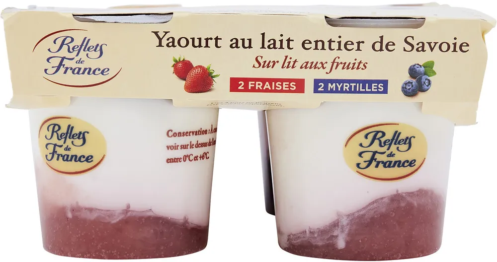 Yaourt au lait entier Sur lit aux fruits