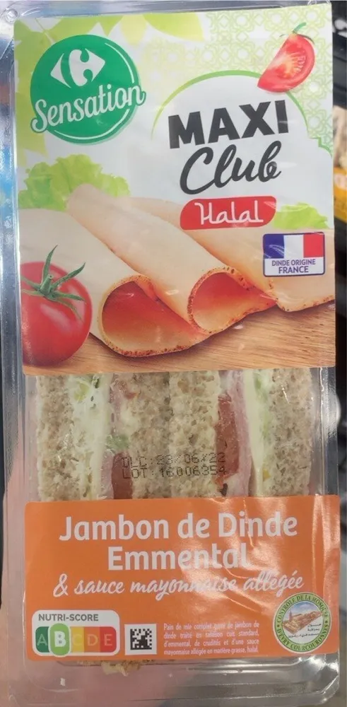 MAXI Club Halal Jambon de Dinde Emmental & sauce mayonnaise allégée