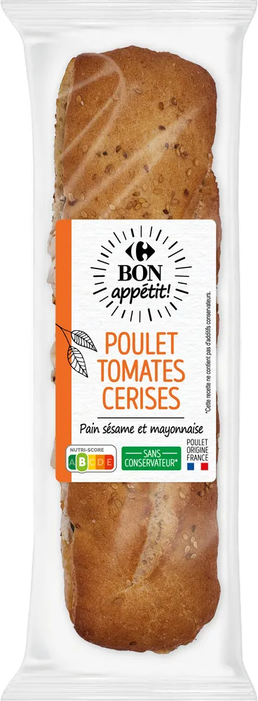 POULET TOMATES CERISES Pain sésame et mayonnaise