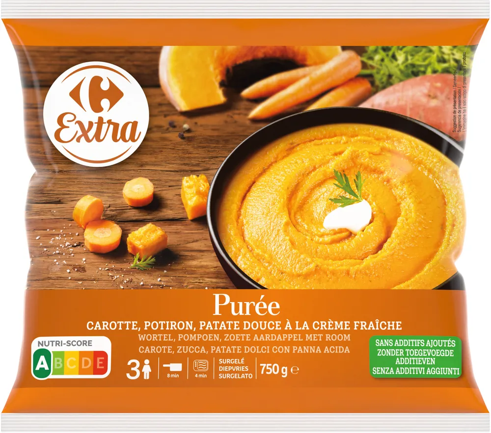 Purée carotte, potiron, patate douce à la crème fraîche
