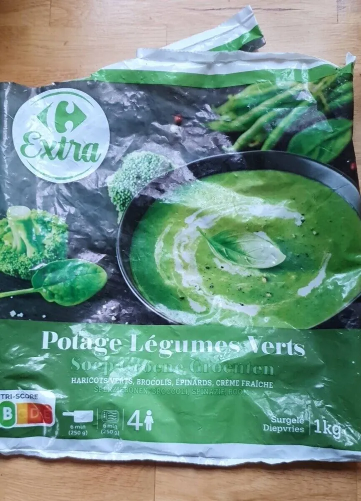 Potage légumes verts Haricots verts, brocolis, épinards, crème fraîche