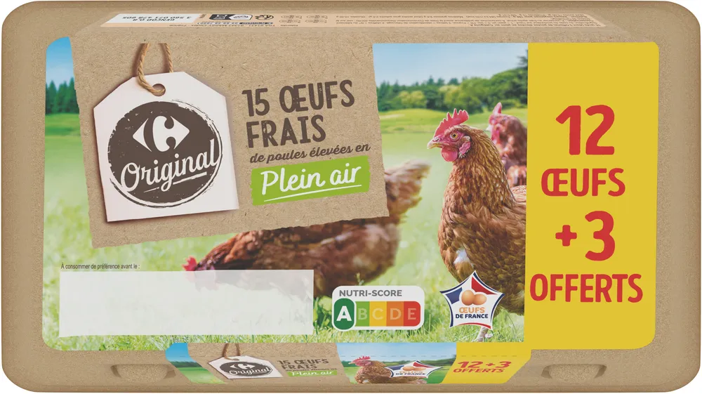 Œufs de poules elevees en plein air x12+3 offerts