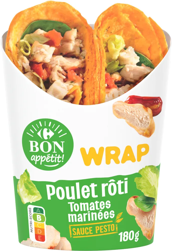 Wrap Poulet rôti Tomates marinées Sauce Pesto
