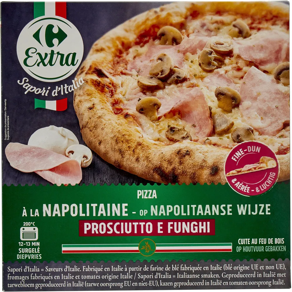 Pizza a la napolitaine prosciutto e funghi
