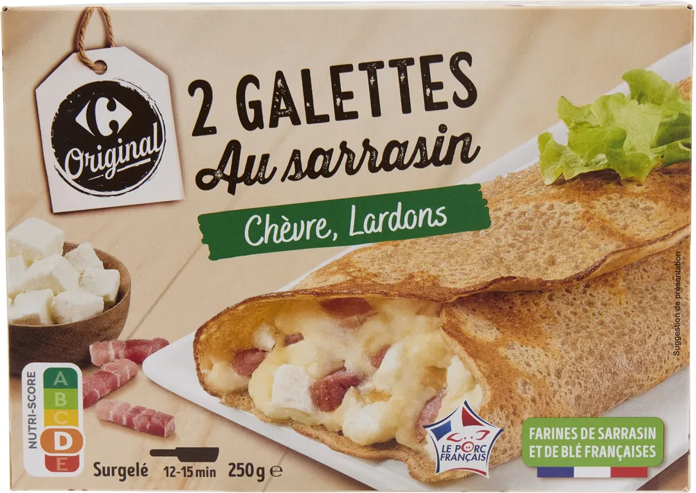2 GALETTES Au sarrasin Chèvre, lardons