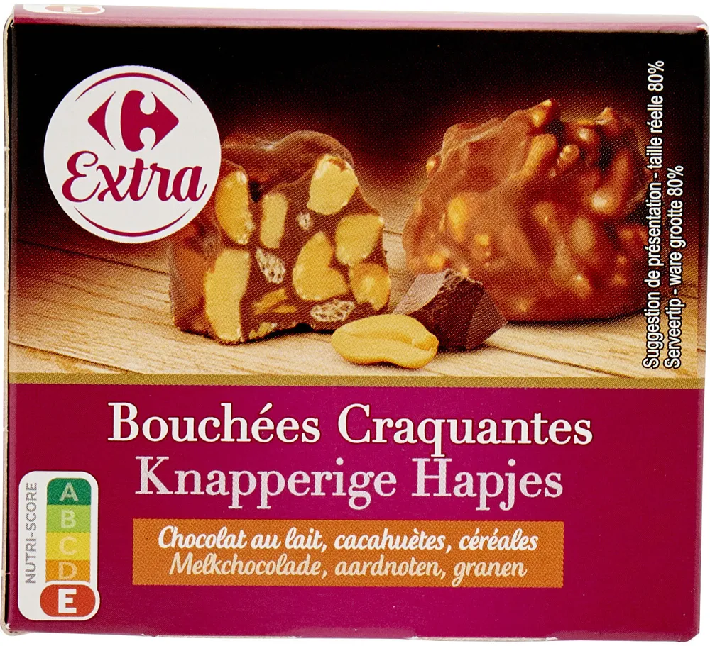 Bouchées craquantes chocolat au lait, cacahuètes, céréales