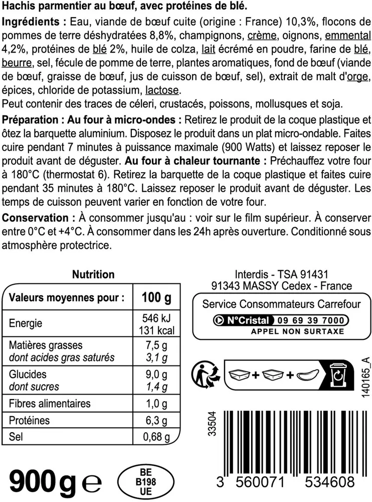 Hachis Parmentier à l'emmental gratiné