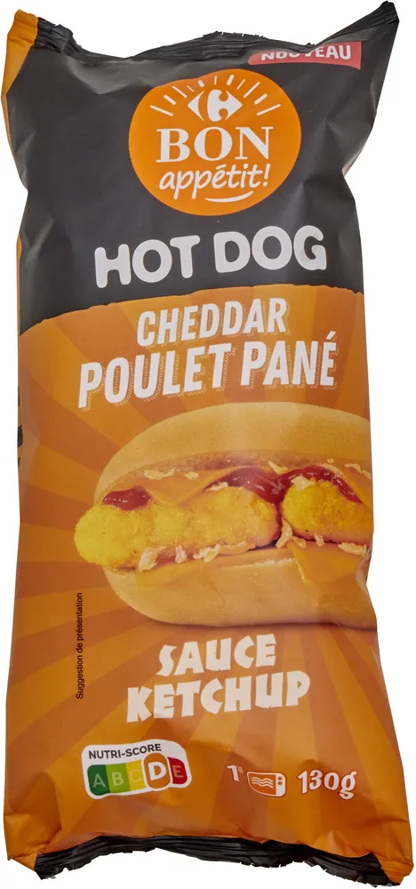 Hot dog cheddar poulet pané