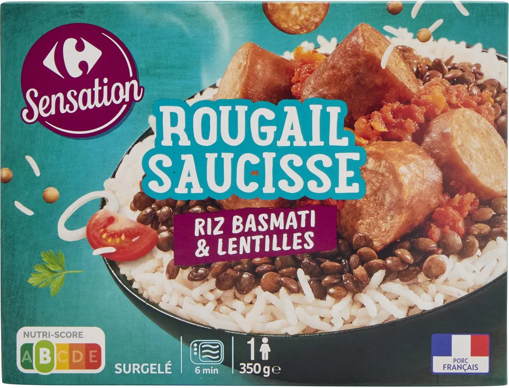 ROUGAIL SAUCISSE Riz BASMATI & LENTILLES