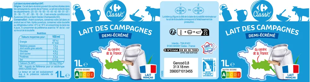 Lait des campagnes du centre de la france