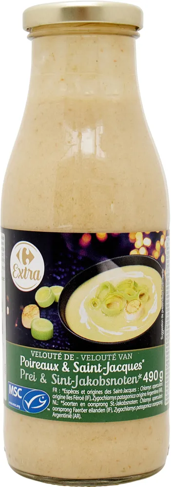 Velouté de poireaux et saint Jacques