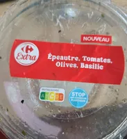 Salade épeautre, tomates, olives, basilic