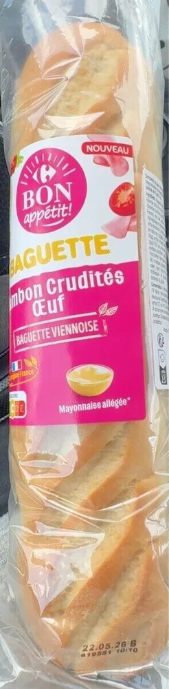 Baguette jambon crudités oeuf