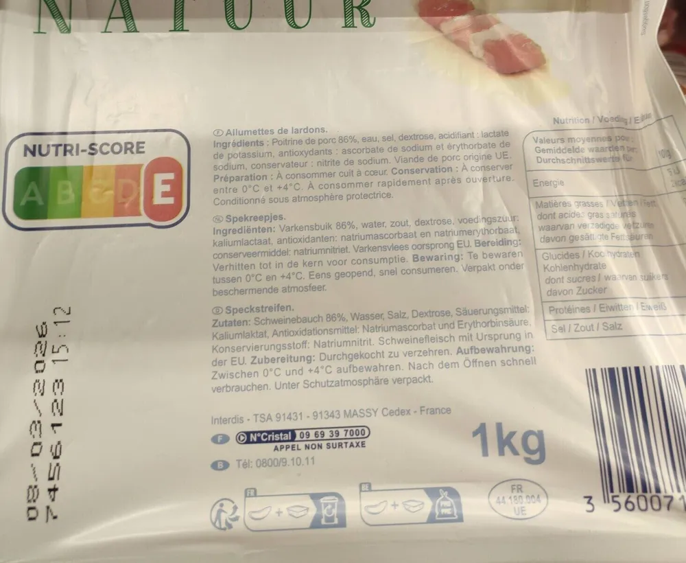 Allumettes de lardons nature