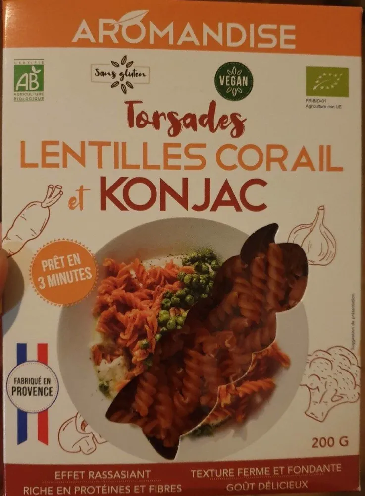 Torsades lentilles corail et konjac bio