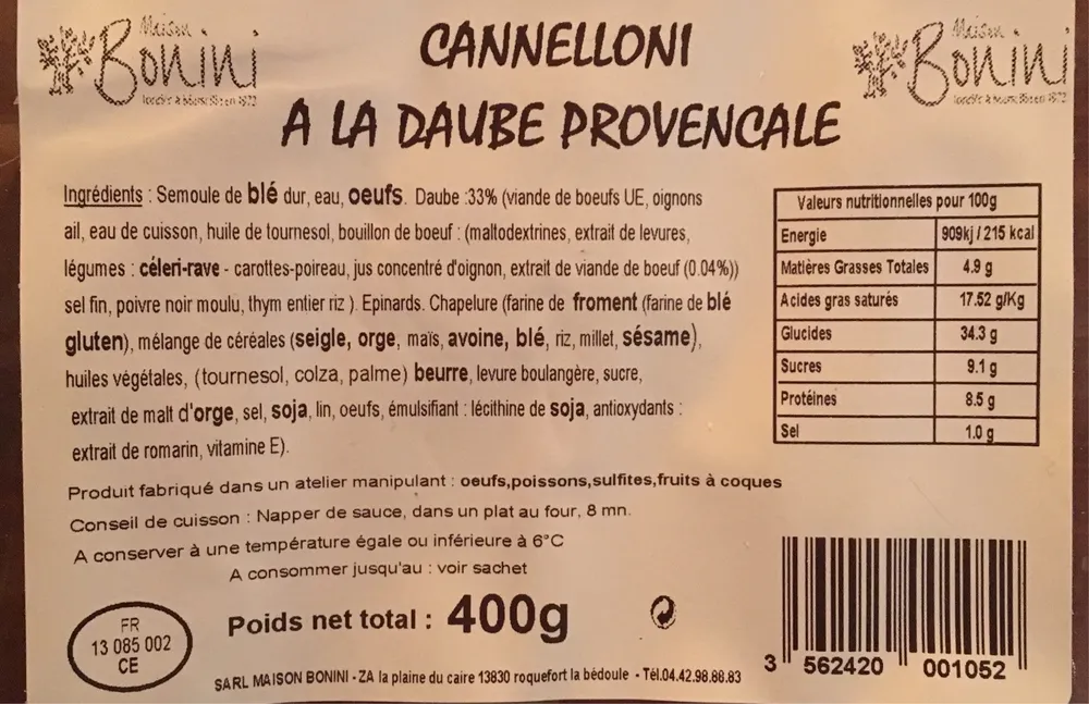 Cannelloni a la daube provencale