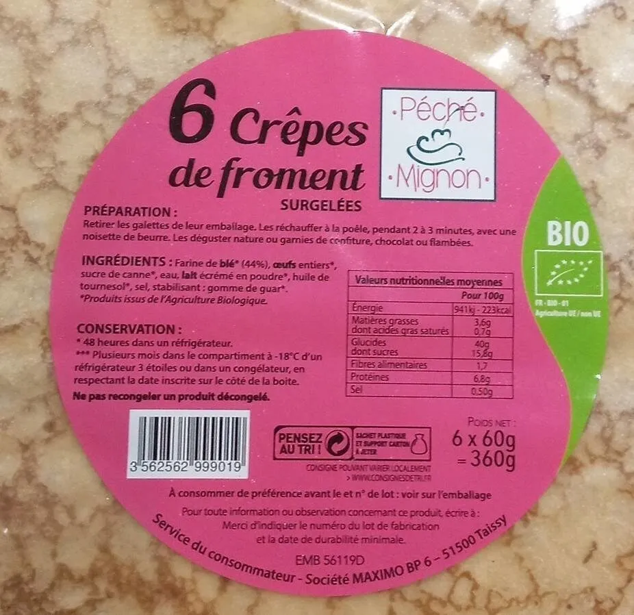 6 crêpes de froment surgelées