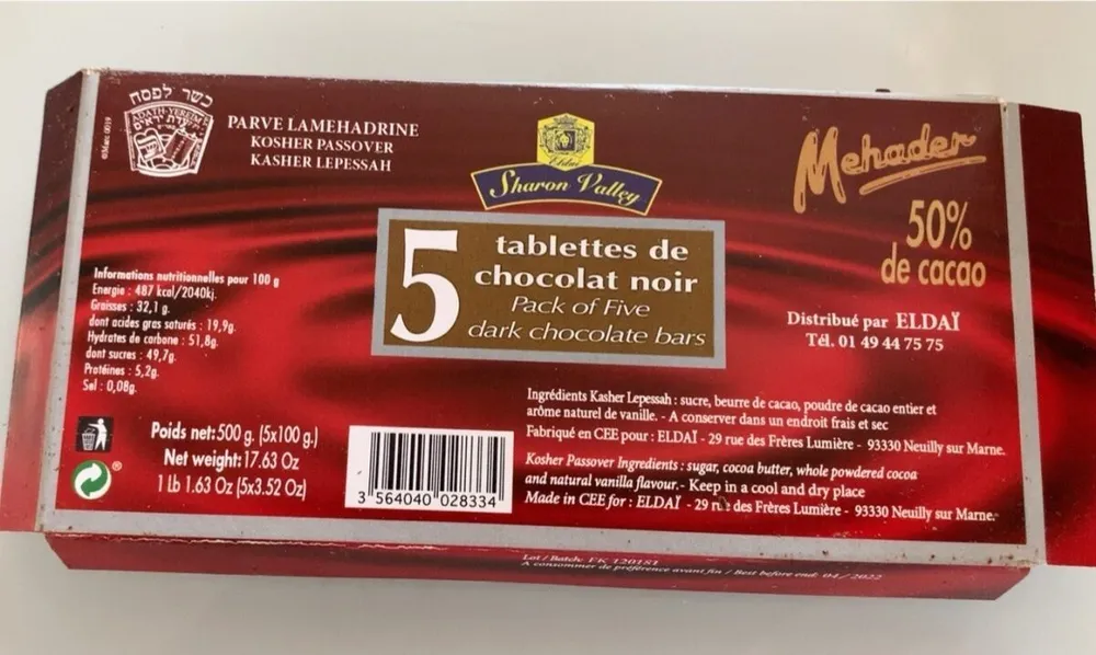 5 Tablettes de chocolat noir