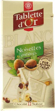 Chocolat Tablette d'Or blanc Noisettes entieres