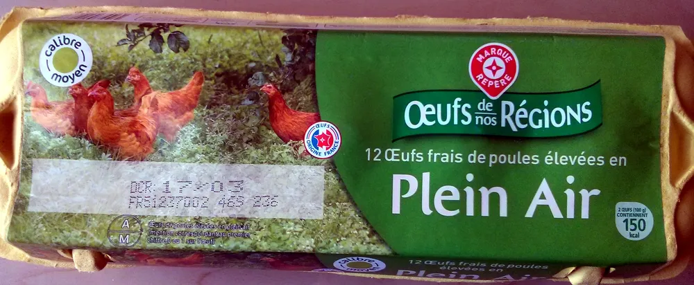 12 Œufs frais de poules élevées en Plein Air (Calibre Moyen)