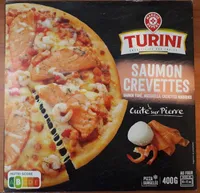 Pizza saumon crevette cuite sur pierre