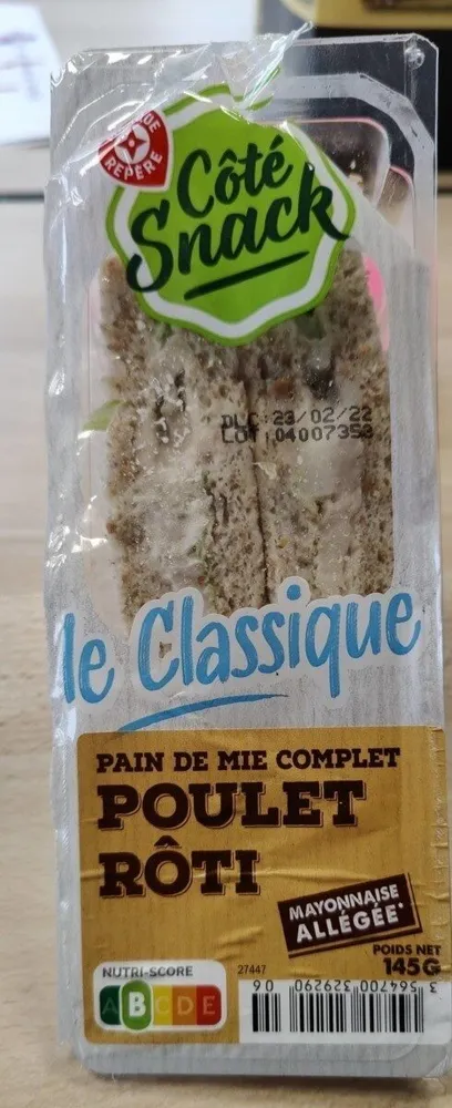 Sandwich poulet rôti mayonnaise allégée