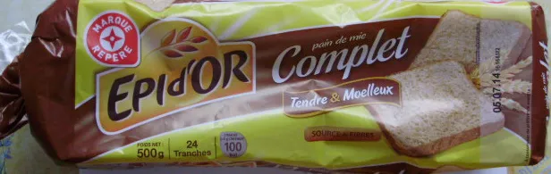 Pain de mie Complet tranché Tendre & Moelleux (24 tranches)