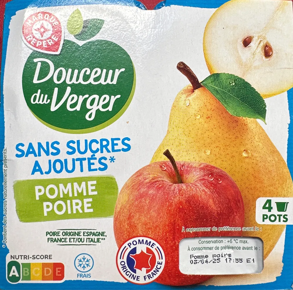 Dessert de fruits pomme/poire sans sucre ajoutés ajouté