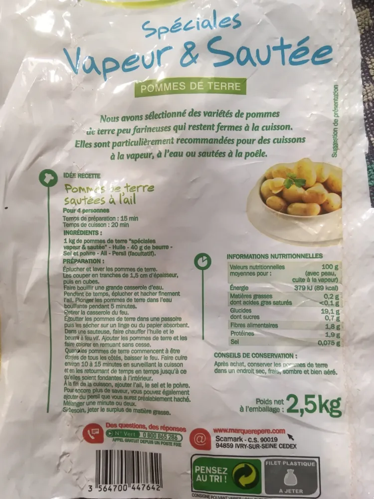 Pomme de terre spéciales vapeur et sautée