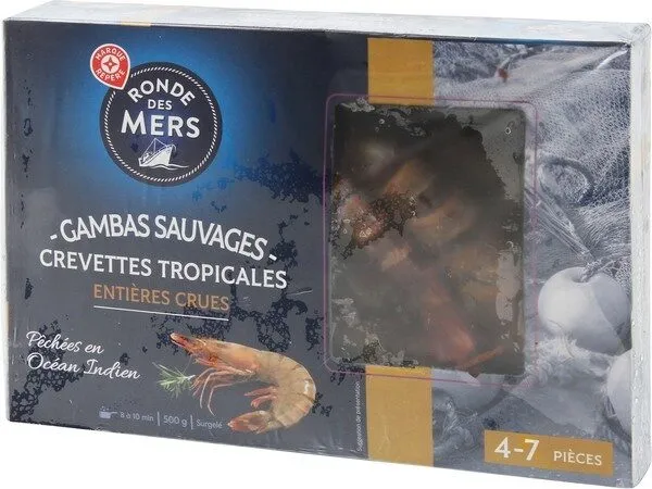 Gambas sauvages - crevettes géantes entières tigrées crues 4/7