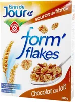 Formes flakes pétales de riz et de blé complet aux copeaux de chocolat au lait