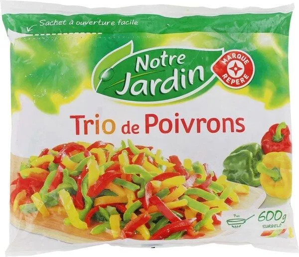 Lanières de poivrons rouges, verts et jaunes - sachet