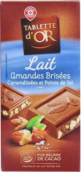Chocolat au lait aux amandes brisées caramélisées et pointe de sel