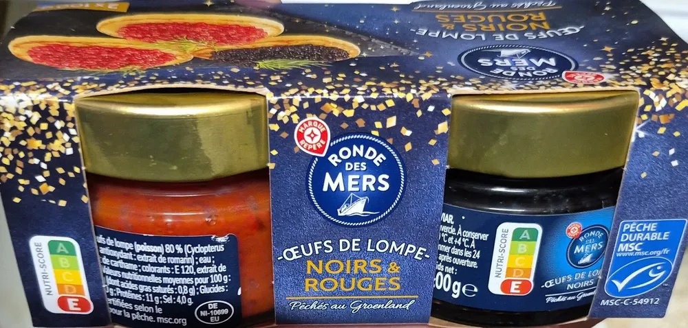 Œufs de lump noirs et rouges pasteurisé