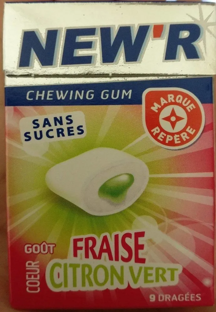 Chewing gum sans sucres goût fraise coeur citron vert